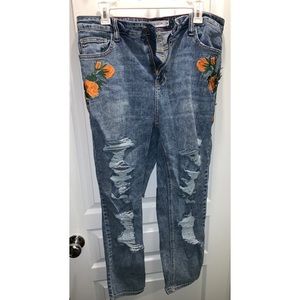 Floral ripped jeans